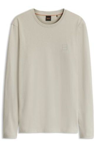 T-shirt à manches longues en coton avec écusson à logo - Boss - Modalova