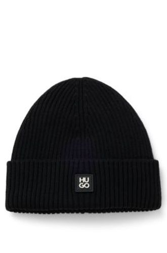 Bonnet en laine vierge avec badge à logo revisité - HUGO - Modalova