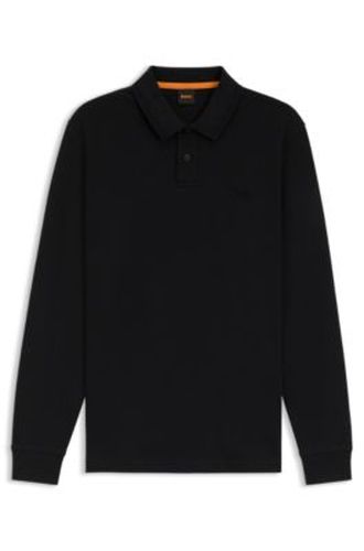 Polo à manches longues en coton avec détail de logo - Boss - Modalova