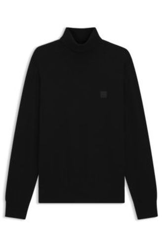 Pull à col roulé en coton et cachemire avec patch logoté - Boss - Modalova