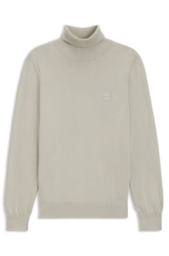 Pull à col roulé en coton et cachemire avec patch logoté - Boss - Modalova