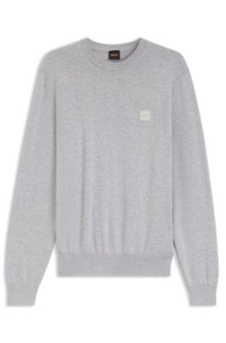 Pull en coton mélangé et cachemire avec patch logo - Boss - Modalova
