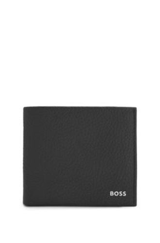 Portefeuille en cuir grainé avec logo en métal - Boss - Modalova