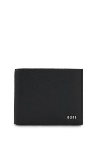 Portefeuille à trois volets en cuir grainé avec logo métallique - Boss - Modalova
