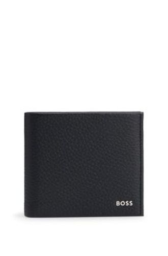 Portefeuille en cuir grainé avec logo en métal - Boss - Modalova