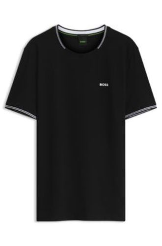 T-shirt en coton stretch avec rayures et logo - Boss - Modalova