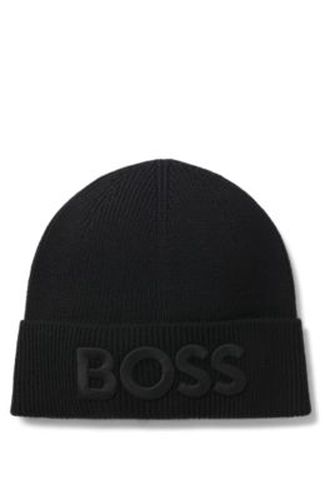 Bonnet en maille de laine mélangée avec logo brodé - Boss - Modalova