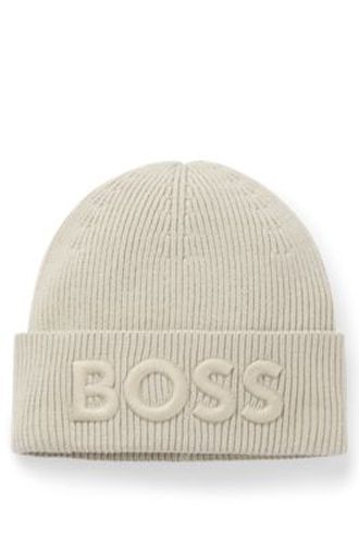Bonnet en maille de laine mélangée avec logo brodé - Boss - Modalova
