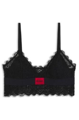 Soutien-gorge avec bordure en dentelle et étiquette logotée rouge - HUGO - Modalova