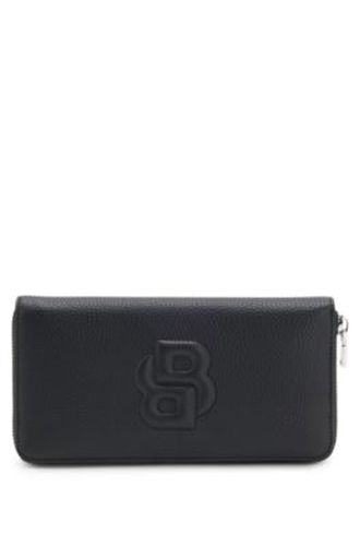 Portefeuille zippé grainé à monogramme Double B matelassé - Boss - Modalova