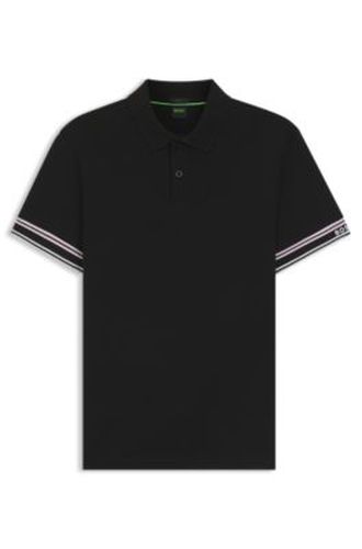 Polo Slim en coton avec bas de manches à rayures - Boss - Modalova