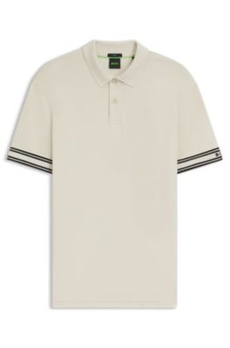 Polo Slim en coton avec bas de manches à rayures - Boss - Modalova