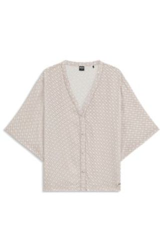 Chemise de pyjama en satin à imprimé monogramme intégral - Boss - Modalova