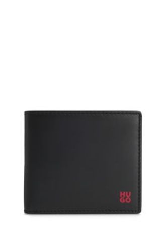 Portefeuille en cuir à logo rouge revisité et poche ticket - HUGO - Modalova