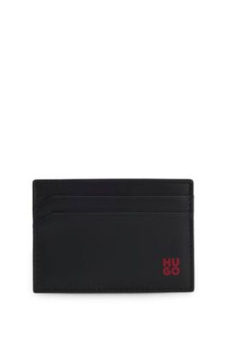 Porte-cartes en cuir à logo revisité rouge imprimé en transfert - HUGO - Modalova