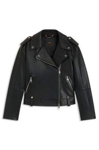 Blouson de motard en cuir grainé avec fermetures éclair et clous - Boss - Modalova