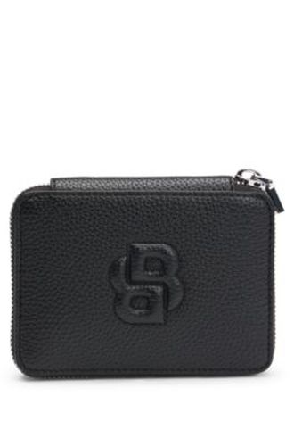 Petit portefeuille grainé à fermeture éclair circulaire et monogramme Double B - Boss - Modalova
