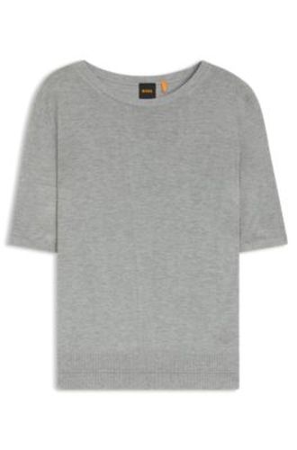 Pull en maille à manches courtes et surpiqûres ajourées - Boss - Modalova