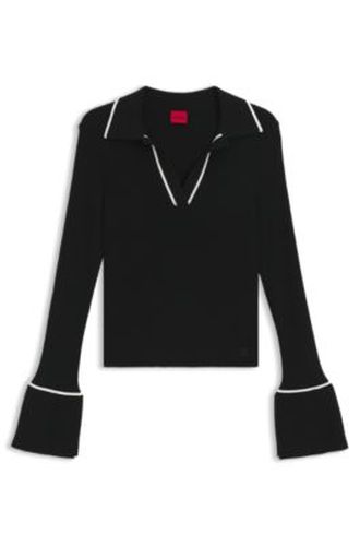 Pull en maille à col polo et passepoil contrastant - HUGO - Modalova