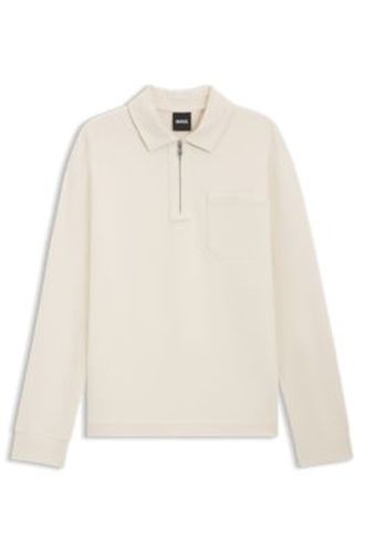 Sweat en coton mélangé peau de pêche à encolure zippée - Boss - Modalova