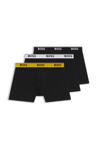 Lot de trois boxers longs en coton stretch avec taille logotée - Boss - Modalova