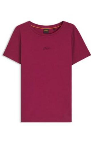 T-shirt Slim en coton avec logo brodé façon manuscrite - Boss - Modalova