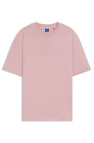 T-shirt Oversize en coton avec logo Happy à strass - HUGO - Modalova