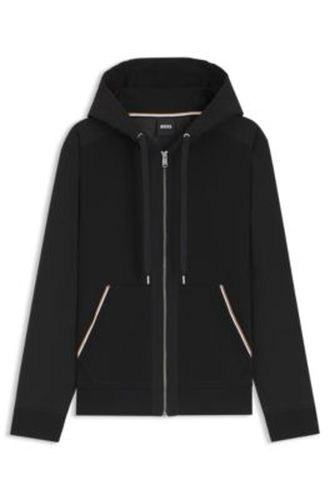 Sweat à capuche zippé en molleton de coton avec imprimé à rayures emblématiques - Boss - Modalova