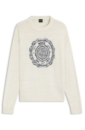 Pull en maille flammée avec logo écusson intarsia - Boss - Modalova