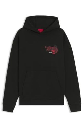 Sweat à capuche en molleton de coton avec motif de rose - HUGO - Modalova