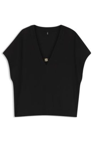 Top en crêpe à col V avec boucle à monogramme Double B - Boss - Modalova