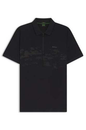 Polo zippé en coton mélangé avec des graphismes réfléchissants - Boss - Modalova