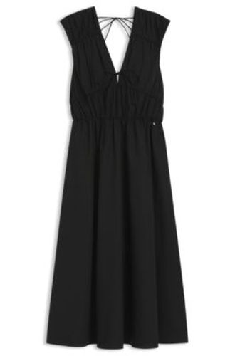 Robe en popeline de coton avec détails froncés - Boss - Modalova