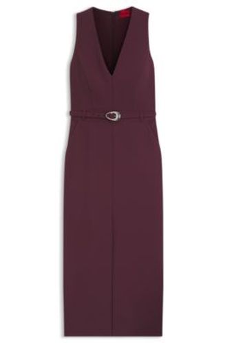 Robe à col V et boucle à la taille - HUGO - Modalova