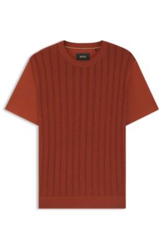 T-shirt en coton et soie avec panneau avant en maille torsadée - Boss - Modalova