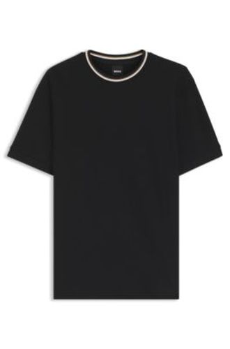 T-shirt en piqué de coton avec col à rayures - Boss - Modalova