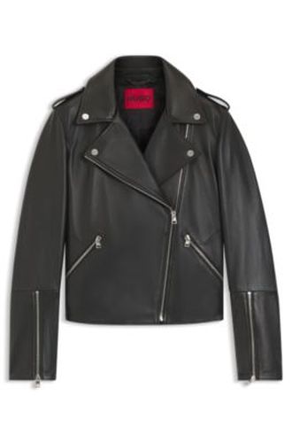 Blouson de motard droit en cuir avec fermetures éclair - HUGO - Modalova