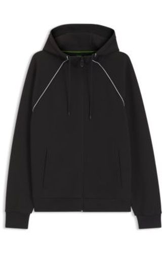 Sweat à capuche zippé en coton mélangé à détails passepoilés - Boss - Modalova