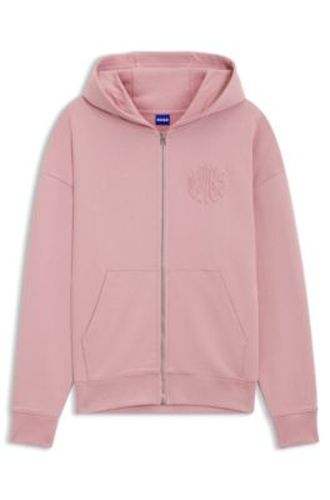 Sweat à capuche zippé en molleton de coton à logos embossés - HUGO - Modalova