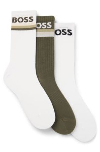 Lot de trois paires de chaussettes courtes en bambou mélangé avec logos - Boss - Modalova