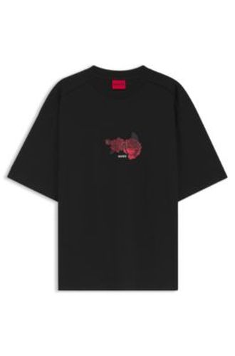 T-shirt Oversized Fit en coton avec motif graphique biker et roses - HUGO - Modalova