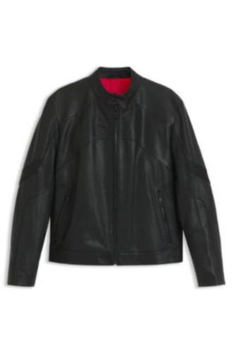 Veste en cuir avec détails passepoilés - HUGO - Modalova