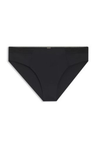 Slip taille basse avec plaquette dorée et dentelle monogramme - Boss - Modalova