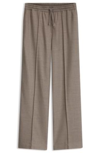 Pantalon coupe droite en flanelle à taille avec cordon de serrage - Boss - Modalova