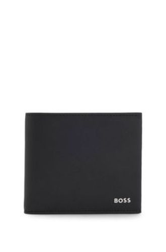 Portefeuille structuré à deux volets avec logo en métal - Boss - Modalova