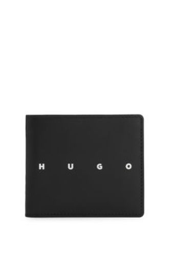 Portefeuille pliable en cuir avec logo contrastant - HUGO - Modalova