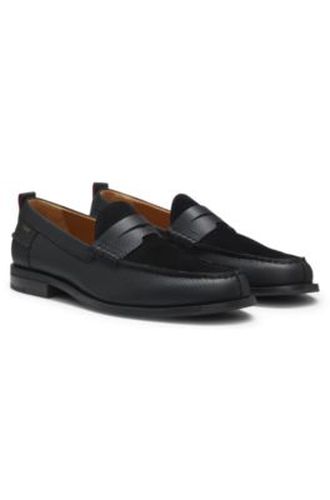 Mocassins en cuir grainé à vamp en cuir suédé - HUGO - Modalova