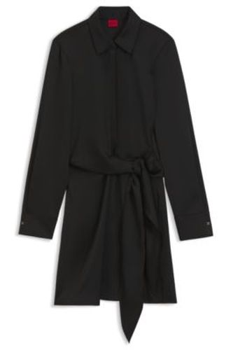 Robe portefeuille à manches longues en satin à logo empilé - HUGO - Modalova