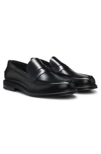 Mocassins à patte en cuir glacé confectionnés en Italie - Boss - Modalova