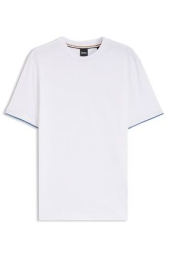 T-shirt en jersey de coton avec ourlets de manches rayés - Boss - Modalova